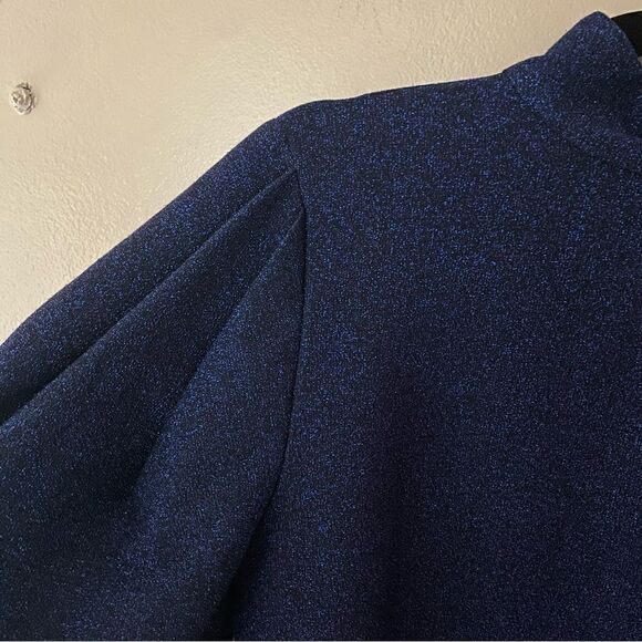 PatBo mock neck sweater sparkly lurex navy turtleneck knit top blouson sleeve M - Picture 6 of 10